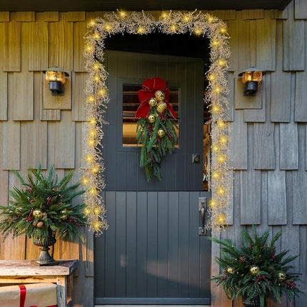 XHXSTORE 2 Pack Gold Christmas Garland 5.9 FT Berry Garland with Warm Lights Christmas Tree Garland Indoor for Home Mantel Fireplace Xmas Tree Party Holiday Winter Christmas Decorations