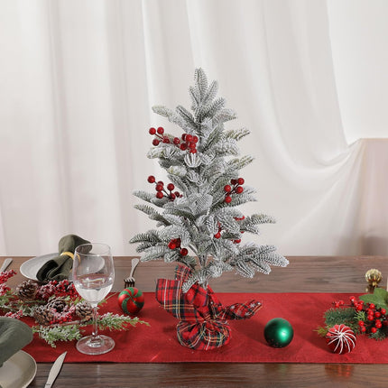 U’Artlines 2 Pack Mini Christmas Trees,22 Inch Artificial Snowy Xmas Tree with Red Berry Christmas Snow Trees with Solid Base for Christmas Holiday Decor Party Home Table Craft Tabletop Decorations