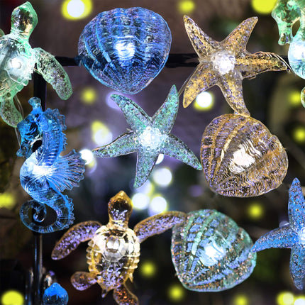 Bartlett Ocean Solar Lights Outdoor- 14ft 40LED Sea Life Décor Turtle Seahorse Shell Starfish-Waterproof Solar Fairy Lights for Outside Christmas Balcony Garden Yard Patio Fence Decoration
