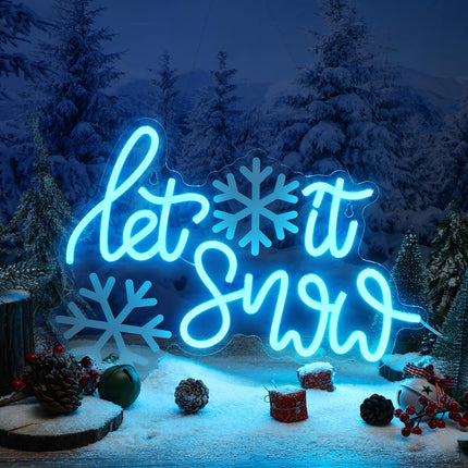 Let It Snow Neon Sign Christmas Neon Light Winter LED Sign 11.8 x 16.5 Inch Snowflake Window Light Wall Art Decoration USB Powered for Christmas winter Birthday Ceremony Party Decor