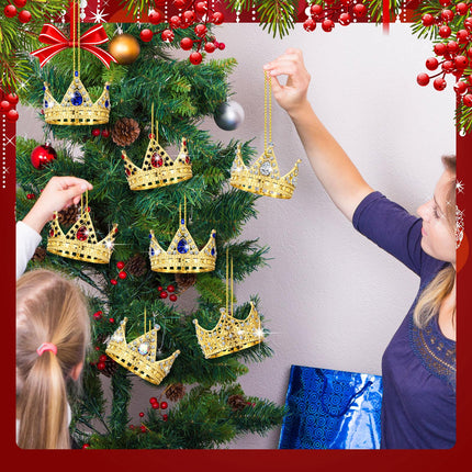Syhood 8 Pcs 3D Gold Crown Christmas Ornaments Metal Crown Keepsake Ornaments Crystal Crown for Christmas Tree Decorations,Gold Crown Christmas Ornaments s for Women Mom Sisters