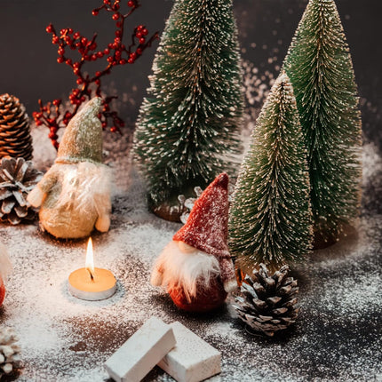 Rainmae 8Pack Tabletop Small Flocked Artificial Christmas Tree, Artificial Xmas Pine Tree, Mini Snow Covered Faux Tree with Wooden Bases for Xmas Holiday Party Home Handicraft Decor Desktop Ornaments