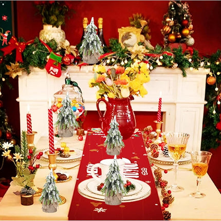 2 Pack Tabletop Mini Christmas Tree, 5.5 inch Artificial Flocked Desktop Christmas Tree with Burlap Base and Snow, Miniature Pine Christmas Tree Perfect for Christmas Home, Party Decorations