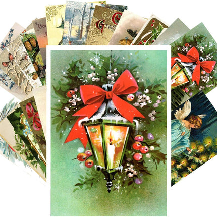 PIXILUV Vintage Christmas Greeting Cards 24pcs Christmas Tree Wreath Garland Ornaments Reprint Postcard Set
