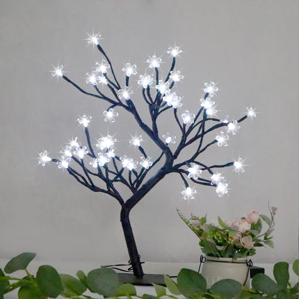 Bonsai Tree Light Artificial Tree Led Flower Cherry Blossom Light Adjustable Branches Battery Operated for Room Decoration and (White)