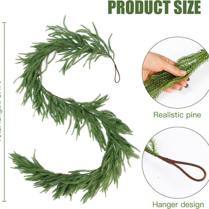Sggvecsy 6.4Ft Christmas Fork Norfolk Pine Garland Artificial Christmas Garland Real Touch Artificial Pine Greenery Garland for Table Wall Mantle Indoor Fireplace Home Holiday Winter Decoration