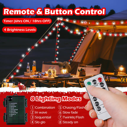 C7 Bulbs Christmas String Lights with Remote - 50 LED 26ft Battery String Lights - Fairy Christmas Lighting for Garden Decor Bedroom Porch Xmas Ornament Christmas Decorations - Red White