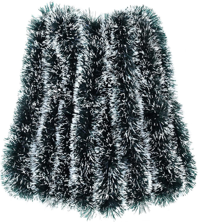 32.8 Feet Christmas Tinsel Garland, Dark Green Garland-Thick White Snow Metallic Garland for Christmas Tree, Party Ceiling Hanging Decoration for Wedding Birthday Xmas Disco Holiday Party
