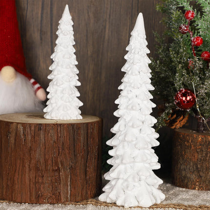 Juegoal Christmas Tree Table Decorations Set of 2, 9.5" White Glittered Xmas Pine Trees, Winter Snow Ornaments Tabletop Resin Trees Dinner Holiday Party Supplies Winter Mantle Shelf Centerpieces Decor