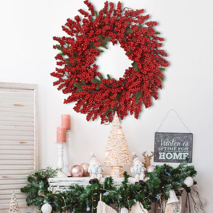Christmas Wreath Front Door 24 Inch Artificial Christmas Wreath, with Pine Needles, Red Berries Create a Warm Holiday Ambiance, for Decor Indoor/Outdoor Christmas Decorations