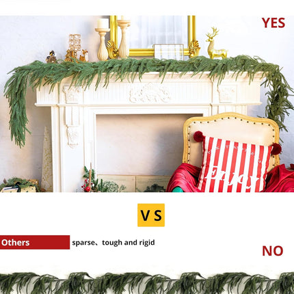 Perfnique 6 Ft Christmas Norfolk Pine Garland with Lights, Outdoor/Indoor Greenery Garland Artificial Winter Garland, Real Touch Garland for Mantle Fireplace Table Wall Home Holiday Seasonal Decor