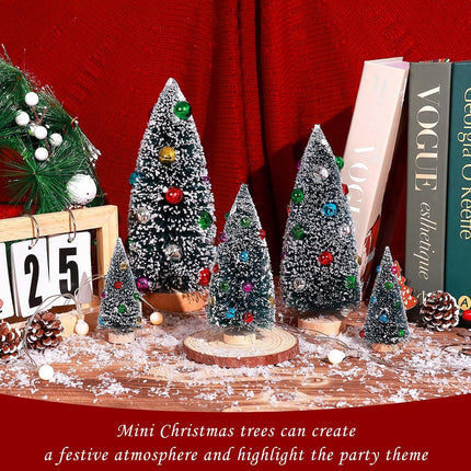 5 Pcs Artificial Mini Christmas Sisal Snow Frost Trees with Decorated Ball - Small Bottle Brush Trees 5 Sizes for Christmas Decor Christmas Party Home Table Craft Decorations