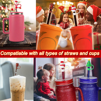 4 Pcs Christmas Straw Cover Cap for Stanley Cup, 10mm 0.4in Stanley Accessories Xmas Straw Toppers Cap with 30&40 Oz Tumbler with Handle Dust-Proof Reusable Straw Tips Lids for Christmas s