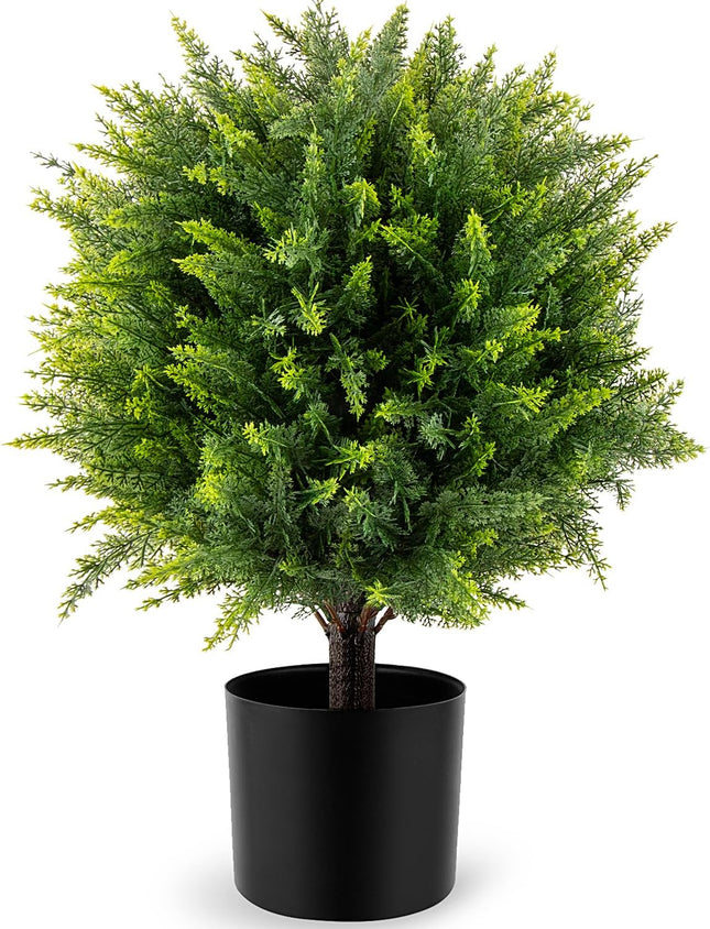 21 inch (53cm) Artificial Cedar Ball Trees, Decorated in Front of Indoor and Outdoor Garden Doors, UV Resistant Artificial shrubs and Potted Plants(1pcs)