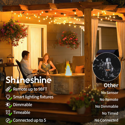 shineshine 150 FT Outdoor String Lights with Remote/Dimmer, Waterproof Patio Lights with 75+4 LED Shatterproof Bulbs, Connectable Outside Hanging Light for Yard Porch Deck Christmas