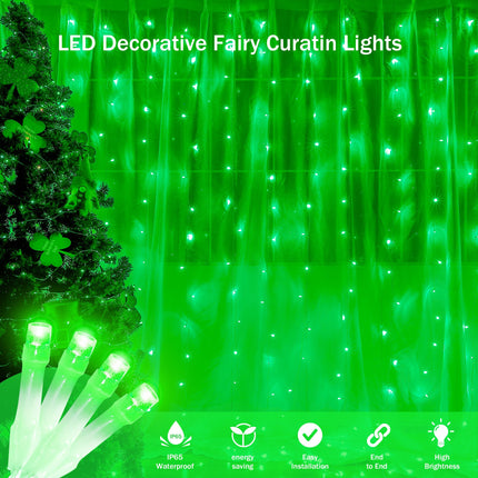 304 LED Curtain Lights,8 Modes Hanging Wall Lights Outdoor,Plug in Fairy Curtain String Lights for Window,Ceiling,Party Backdrop,Wedding,Christmas,Halloween,Bedroom Decor(Green)