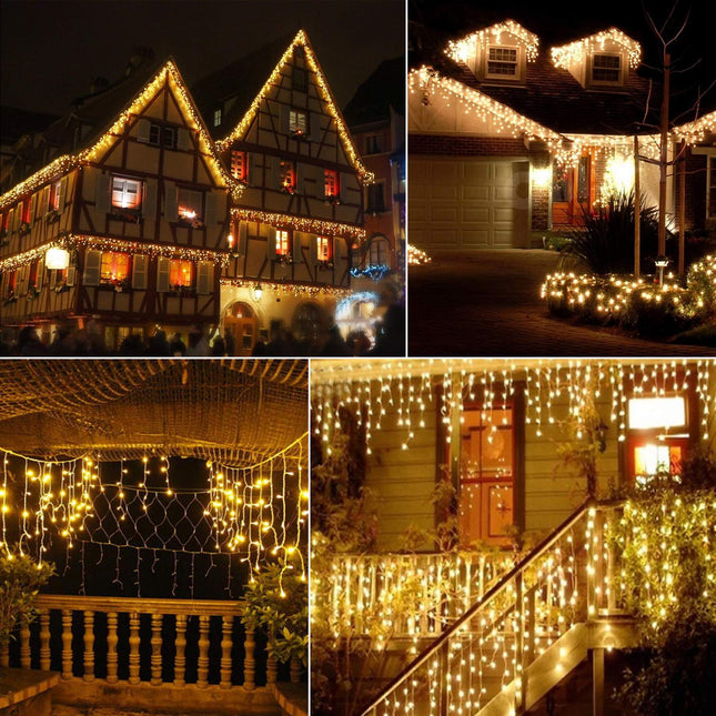 Icicle Lights Outdoor, 19.6FT 306 LED Christmas Lights with 54 Drops, Dimmable Hanging Lights with Remote, Timer, and 8 Light Modes, Connectable Twinkle Fairy Lights Holiday Decorations, Warm White
