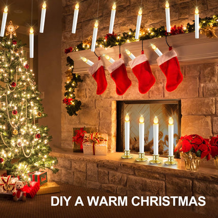 Christmas Window Candles Lights: 10 Pack Flameless Candles Christmas Decorations Taper LED Battery Operated Candles with Remote Control Timer Gold Candle Holders for Window Decor Party Table Top