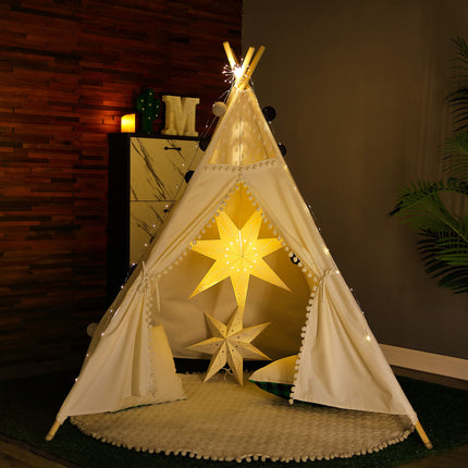 Hiboom Paper Star Lantern 24 Inch, 8 Mode 50 LEDs Firework Fairy String Lights, Light up Hollow Out Star Hanging Decoration for Indoor Outdoor Room Wedding Christmas Party (7-Point Star, 1 Set)