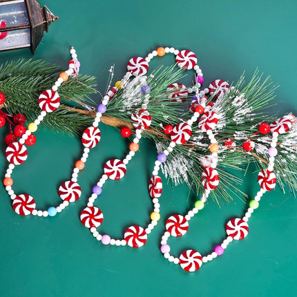 obmwang 10 Feet Christmas Candy Garland Red and White Peppermint Candy Beaded Garland Christmas Tree Candy Garland Hanging Ornaments for Xmas Party Supplies Holiday Favors