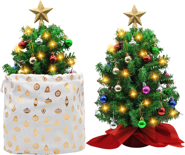 Joiedomi 2 Pack Prelit Tabletop Christmas Tree with Decoration Kit, 20" Artificial Mini Xmas Pine Tree with LED String Lights and Ornaments,Christmas Home Indoor Decoration Tree Decor