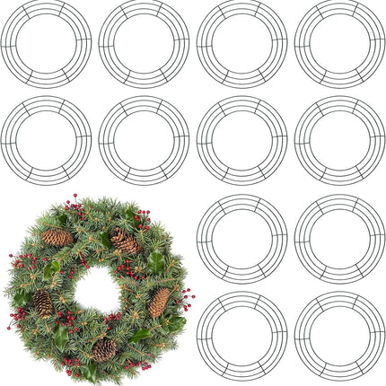 12 Pieces Metal Wreath Frame Dark Green Wire Round Wreath Rings Wire Wreath Frame for Christmas Year Party Home Decor DIY Crafts Supplies (12 Inch)