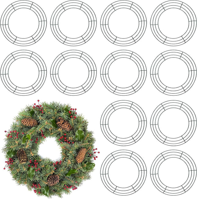 12 Pieces Metal Wreath Frame Dark Green Wire Round Wreath Rings Wire Wreath Frame for Christmas Year Party Home Decor DIY Crafts Supplies (12 Inch)