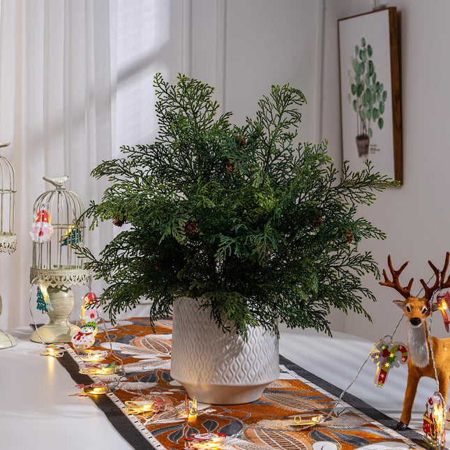 10PCS Artificial Pine Needles Branches with Pine Cones Christmas Greenery Stems Christmas Artificial Greenery Floral Arrangements for Garland Wreath