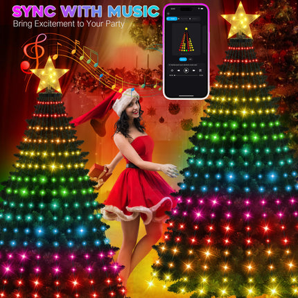 Smart Ring Christmas Tree Lights with Star Topper Indoor Outdoor - 7Ft x 20 Lines String 400 Optimum LED Easy App Control Images Color Changing Timer Remote Waterproof for 6 7 7.5 Ft Xmas Trees
