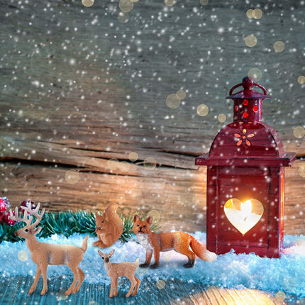 13 Pieces Christmas Mini Forest Animal Figures Trees Kit Woodland Creatures Figurines Animal Cake Toppers Plastic Trees Tabletop Ornaments for Xmas Village Accessories Decoration