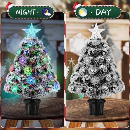 Pre-Lit Fiber Optic Christmas Tree 22inch Small Tabletop Christmas Tree Artificial Xmas Tree with Snowflake,Top Star, RGB Lights,Battery/USB Operated for Desktop,Holiday