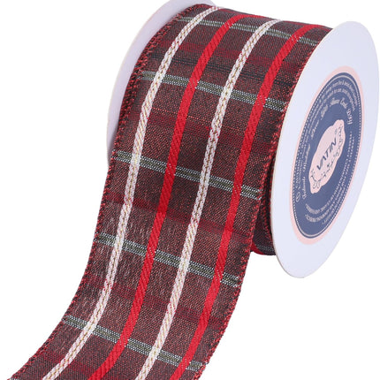 VATIN Red Plaid Ribbon 2-1/2 inch x 10 Yards Tartan Christmas Wired Ribbon,Xmas Tree Ribbon for Topper Bow,Christmas Wreath and Swag,Tree Decoration, Wrapping