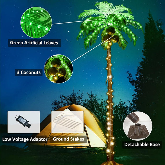 Lighted Palm Tree, 6FT 162 LED Artificial Palm Tree with Coconuts, Tropical Light Up Palm Trees for Home Garden Christmas Party Outdoor Patio Decor