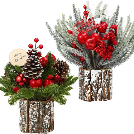 2 Pcs Mini Christmas Tree Table Top Christmas Tree Small Christmas Tree, Tree Decorations with Christmas Ornaments for Home Thanksgiving Christmas Party Decor, Red, Indoor (Classic)