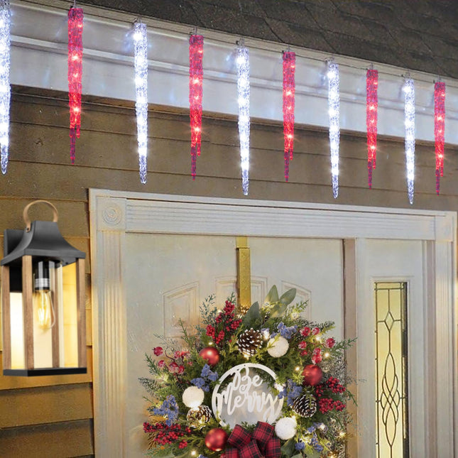 Red and White Icicle Christmas Lights for Outside, Christmas Lights Indoor Outdoor Hanging with 20 Large Tubes, 29FT 8 Modes with Timer, Connectable Meteor Shower Lights for Candy Cane Them Decoration