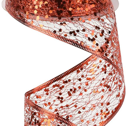 MEEDEE Red Glitter Ribbon Wire Mesh Ribbon with Sparkle Red Christmas Ribbon 2.5 Inch Metallic Ribbon Red Wired Ribbon for Christmas Tree Decoration, Ribbon Garland, Wreath Bow Making (25 Yards)