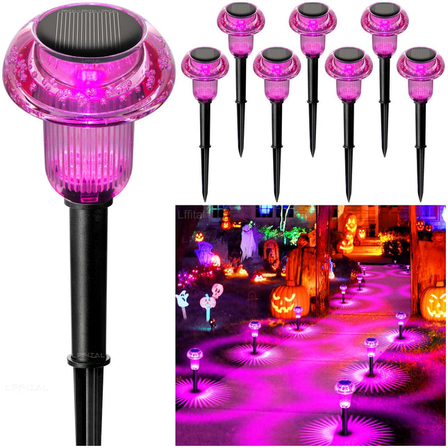 Solar Pathway Lights Pink Solar Lights Outdoor 8 Pack Solar Mushroom Lights Outside LED Lighting Solar Garden Lights Stake Waterproof for Path, Lawn,Landscape,Courtyard(Purple)