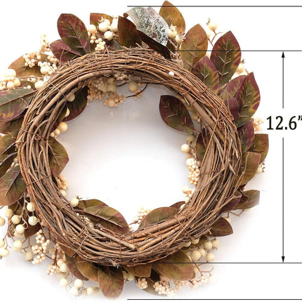idyllic Artificial Eucalyptus Leaf Wreath White Berries Greenery for Front Door Decor Outdoor Wall Decoration 18"