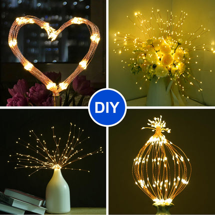 Solar Christmas Lights 3 in 1, 600 LED Solar Firework Hanging Lights Outdoor with USB Rechargerable, 8 Modes Waterproof Solar Fairy Lights for Gazebo Yard Party Wedding Christmas Decorations