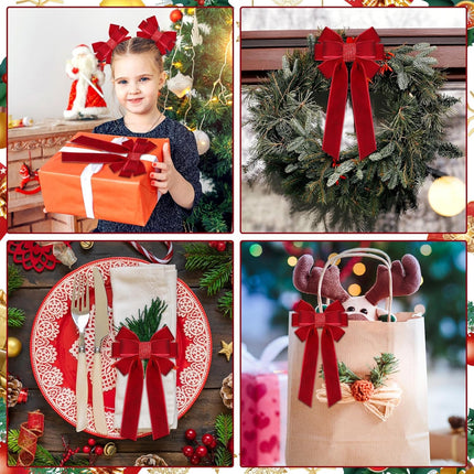 15 Sets Christmas Velvet Bows for Tree 6.7'' x 3.9'' Christmas Wreath Bows with Rhinestone DIY Christmas Tree Topper Bow Ornaments for Xmas Holiday Party Decoration Wrapping(Red)