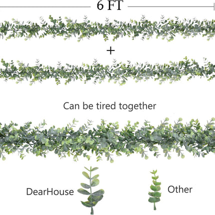 DearHouse Faux Eucalyptus Garland Plant, 2 Pack Artificial Vines Hanging Eucalyptus Leaves Greenery Garland for Wedding Backdrop Arch Wall Decor, 6 Feet/pcs UV Protected Indoor Outdoor