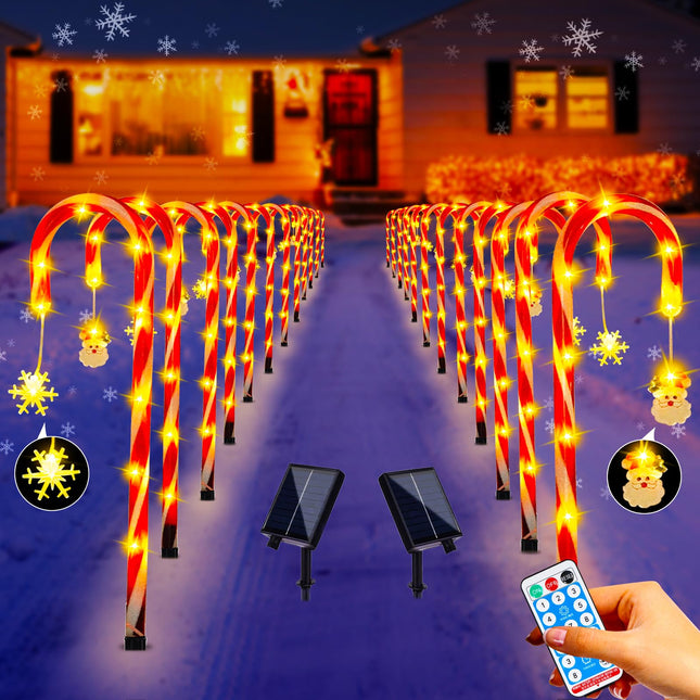 24 Pack Christmas Outdoor Decorations, 21" Christmas Solar Pathway Lights Outdoor Waterproof with 216 LEDs/ 8 Modes/Remote Control, Solar Candy Cane Markers Lights for Yard Patio Holiday Decor