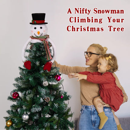 Lewondr Christmas Tree Topper Hat Projector, Snowman Hat Tree Topper with Snowflake Projector Light, Decorative Elf Hat Tree Topper for Xmas Tree Year Holiday Party Winter Home Decoration, White