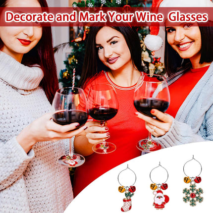 SANNIX 24pcs Christmas Wine Glass Charms Wine Glass Markers Identification Christmas Wine Charms for Stem Glasses Wine Tasting Party Favors Holiday Decorations
