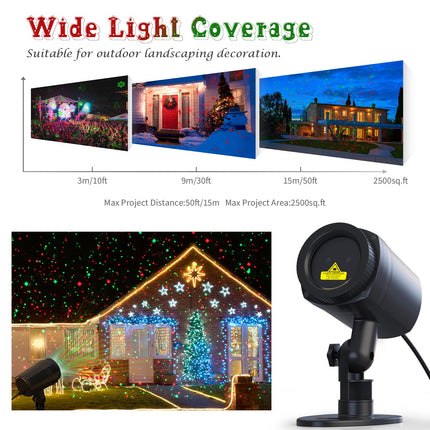 Christmas Projector Lights Outdoor, Firefly Show Christmas Decorations, Red and Green Stars Holiday Projector Lights, Waterproof Remote Timer, Garden Indoor Christmas Wedding Home Party