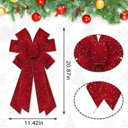 Hying Large Christmas Bows for Wreath, Christmas Wreath Bow Glitter Red Velvet Bows Xmas Tree Topper Bows Ornaments for Front Door Year Christmas Party Decoration Supplies