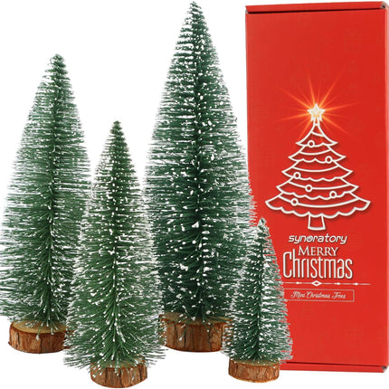 Small Christmas Tree,Mini Christmas Tree, Mini Pine Tree, Bottle Brush Fake Trees with Wooden Base for Tabletop Decorative (Plant Green)