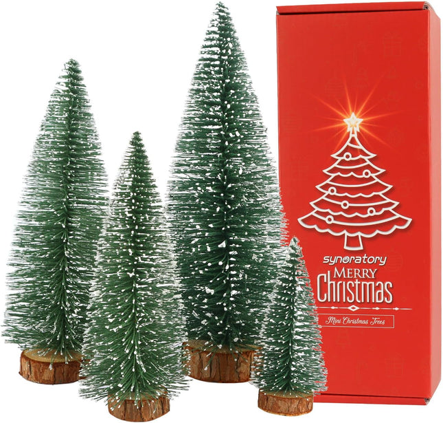 Small Christmas Tree,Mini Christmas Tree, Mini Pine Tree, Bottle Brush Fake Trees with Wooden Base for Tabletop Decorative (Plant Green)