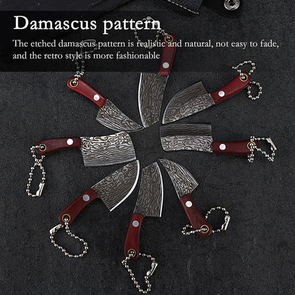 Pocket Knife Mini Knife Set Damascus Chef Knives EDC Knife Set Tiny Knife Cleaver for Package Opener,Box Cutter,5pcs Mini Knives Set with Sheath and Sharpener - Set of 7