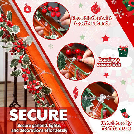 20 Pcs Christmas Garland Ties Clear Banister Ties Plastic Decorative Garland Ties 12 Inches Reusable Soft Anti Scratch Garlands Hanger for Mantel Fences Home Xmas Holiday Craft Wrapping